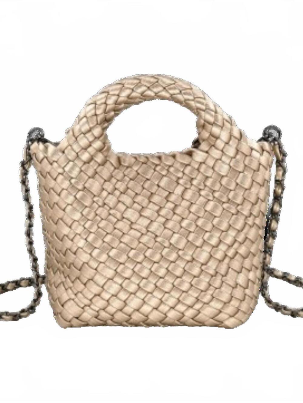 NWT BC Bags Small Braided Clutch Purse 8 x 5 x 4 inches Pewter Champagne Gold